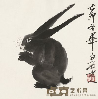 齐白石 1939年作 拜月图 镜片 31.5×31.5cm