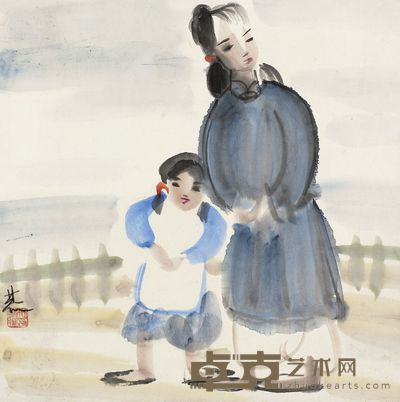 林风眠 母女 镜片 33.5×33.5cm