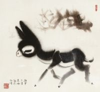 韩美林 1980年作 小驴图 镜框