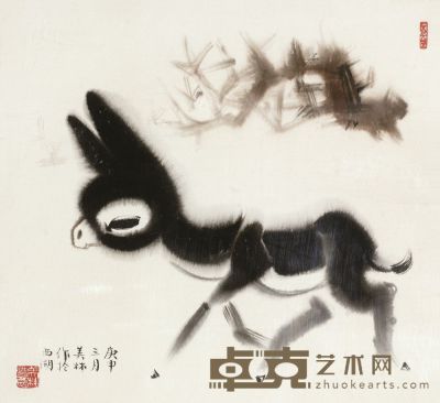 韩美林 1980年作 小驴图 镜框 35.5×39cm