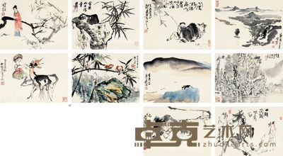 陆俨少 谢稚柳 唐云 程十发 刘旦宅 方增先 林曦明 刘国辉 吴永良 童中焘 名家合写册 册页 （十开） 33×45cm×10