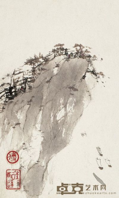 傅抱石 南京燕子矶 镜片 16.5×27cm
