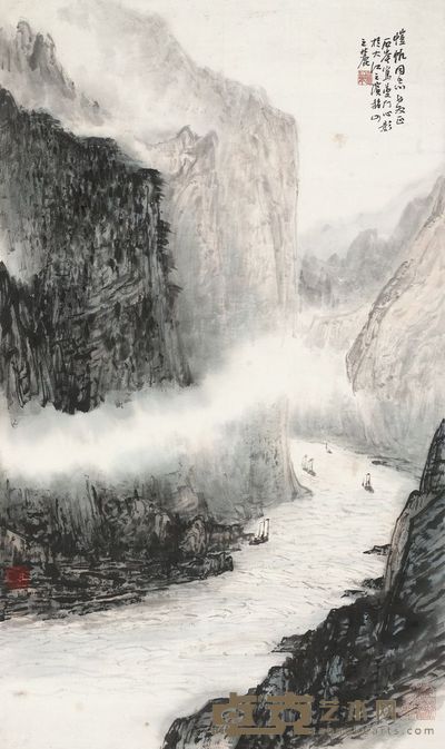 王石岑 峡江山色 立轴 81.5×48.5cm