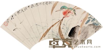 唐云 1947年作 荷塘清趣 扇面镜框