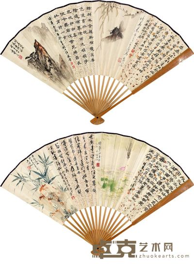 吴湖帆 陶冷月 张大壮 钱君匋 单晓天 乔木 任政 应野平 书画什锦 成扇