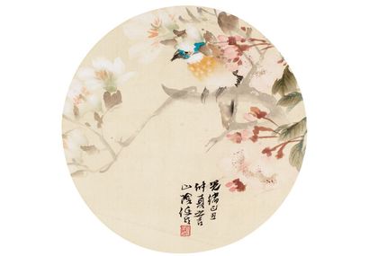 任颐 1889年作 花鸟 团扇