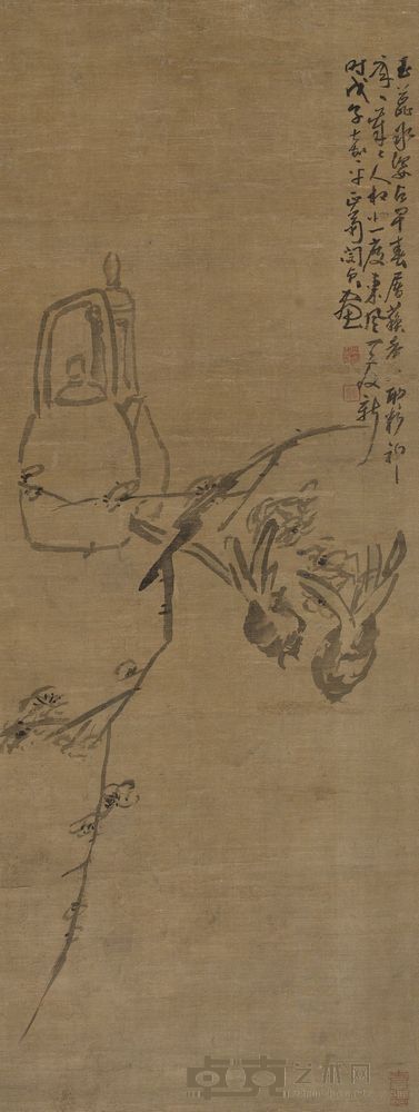 闵贞 1768年作  双清图 立轴 83×31cm