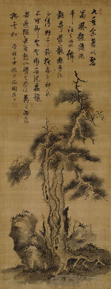 张瑞图 1632年作 虬松图 立轴 147.5×57.5cm
