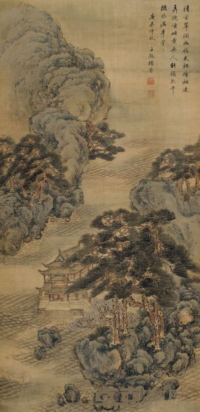 杨晋 1700年作 松阁翠崖 立轴 80.5×39cm