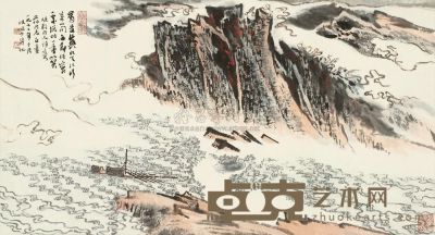 陆俨少 1977年作 蜀江行舟图 镜片 41×76cm