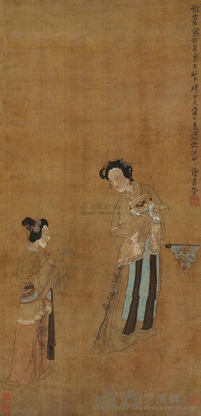 陈洪绶 执扇凤簪图 立轴 95×49.5cm