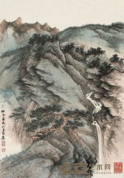 谢稚柳 松谷飞泉 立轴 62×44cm