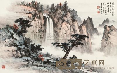 黄君璧 1979年作 高秋赏瀑图 镜片 54×87cm