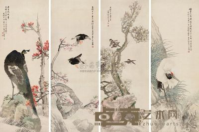 任伯年 1884年作 春意逍遥屏 立轴 159×58cm×4