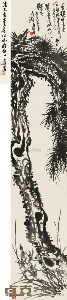 潘天寿 1936年作 苍松幽兰 立轴 152×29cm