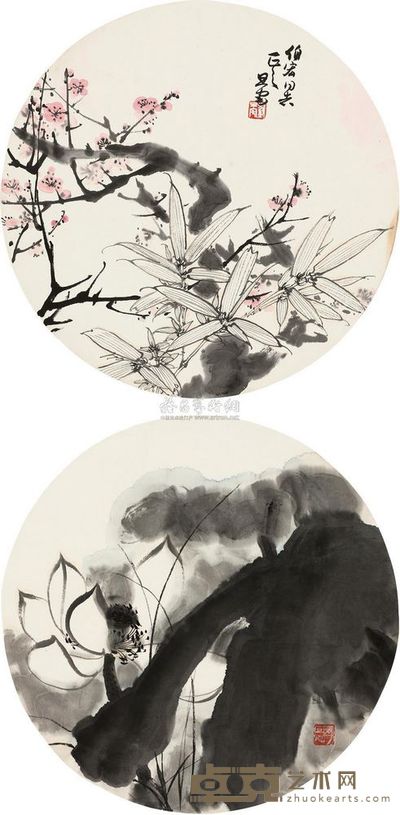 刘旦宅 清远图 镜片 直径40cm×2