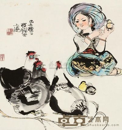程十发 1979年作 三吉图 镜心 68×68cm