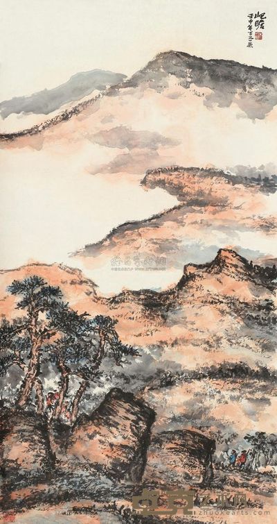 朱屺瞻 1992年作 耕樵图 镜心 132×68cm