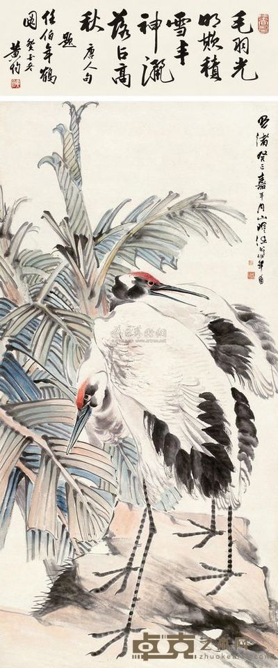 任伯年 1893年作 蕉荫鹤趣 立轴 111×53cm
