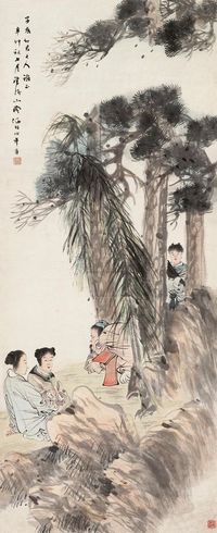 任伯年 1891年作 东山丝竹 立轴