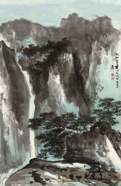谢稚柳 1978年作 松山流瀑 镜框 69×45cm