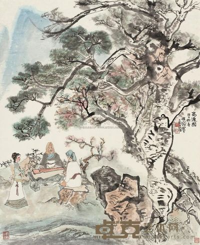 程十发 1990年作 高逸图 立轴 96×78cm