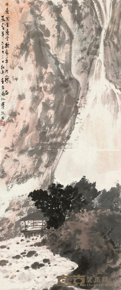 傅抱石 1960年作 高士观瀑图 立轴 98×40.5cm