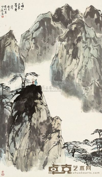 亚明 1982年作 松下观峰图 镜心 120×73.5cm