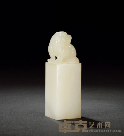 寿山白荔枝冻石狮钮方章 2.4×2.4×7.4cm