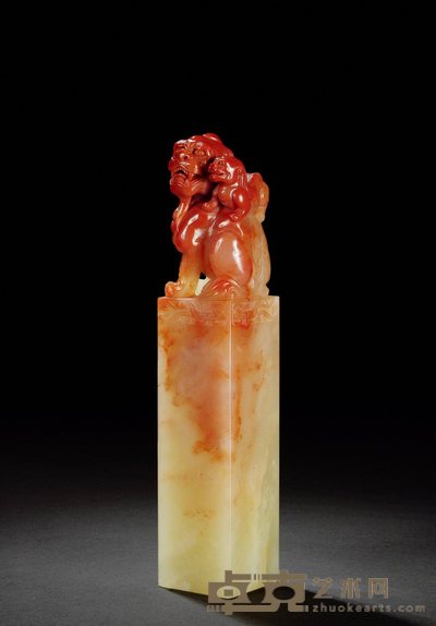 巴林石太狮少狮钮章 3.4×3.3×17.5cm