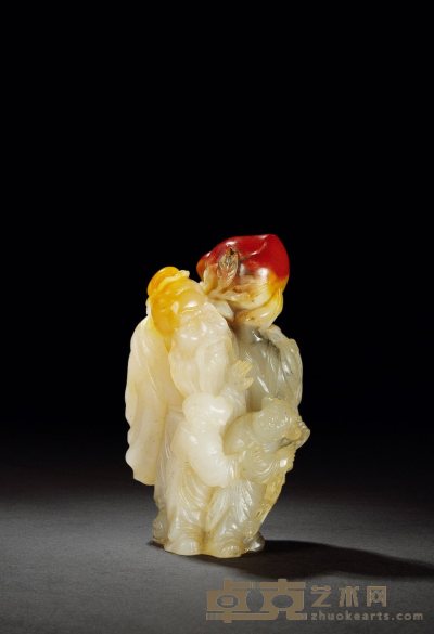 雕三色荔枝石寿星摆件 7.2×5.5×12.5cm