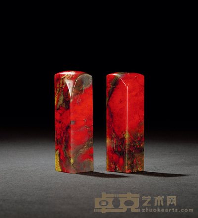 昌化鸡血石对章 1.4×1.4×5cm×2