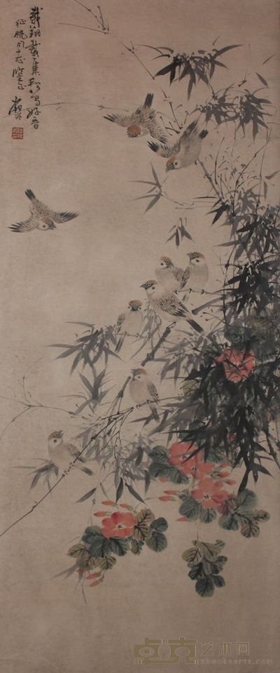 竹鸟立轴 130×55