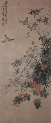 竹鸟立轴