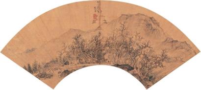 张宏 1617年作 秋溪访道 扇片