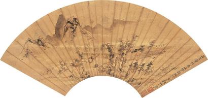 陆治 1533年作 溪亭远岫 扇轴