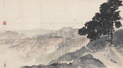 傅抱石 山水画稿 镜心