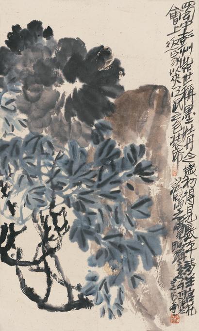 陈子庄 墨牡丹 镜心