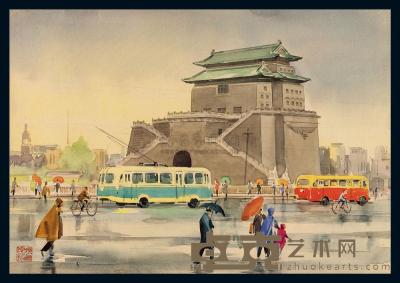 六十年代著名邮票设计家孙传哲画稿之二“北京前门”一幅 