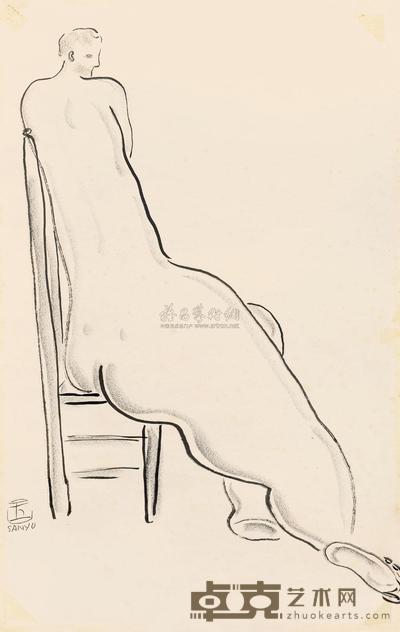 常玉 1920年代末 高背椅上的裸女 45×27.9cm