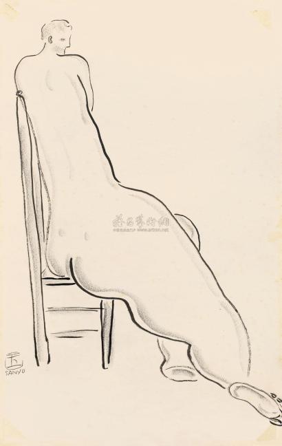 常玉 1920年代末 高背椅上的裸女