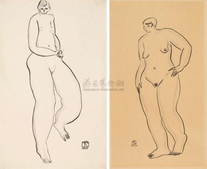 常玉 约1930年作 站立的裸女/侧立的裸女