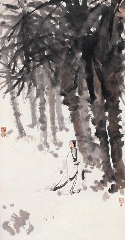 傅抱石 癸卯（1963年）作  蕉荫高士图  立轴
