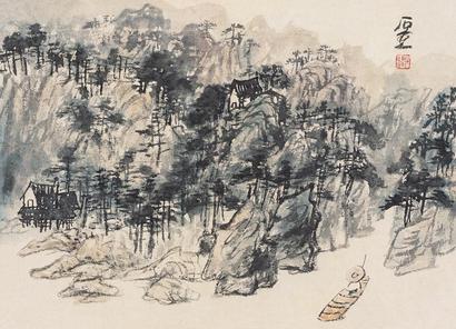 陈子庄 雨中山水 镜片