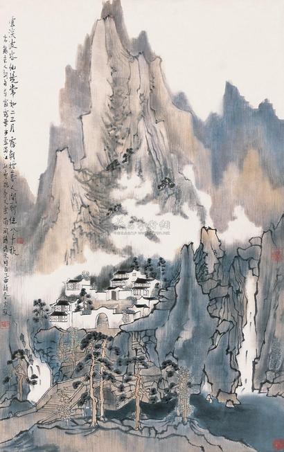 方骏 2005年作 山景如画图 镜片