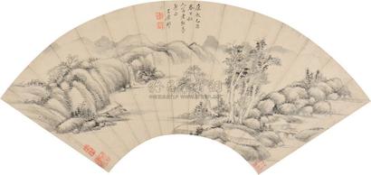 王原祁 康熙乙酉（1705年）作  春山云霭  扇面