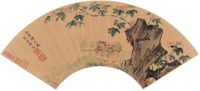 陆治 乙亥（1575年）作  芙蓉白鹅  扇面