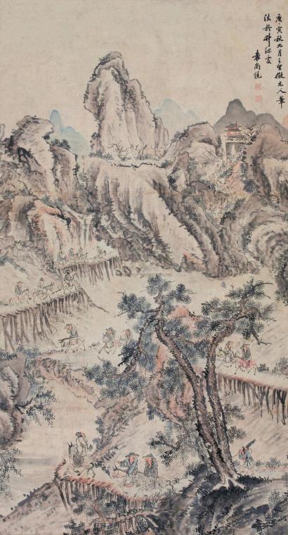 袁尚统 庚寅（1650年）作  关山行旅图  立轴