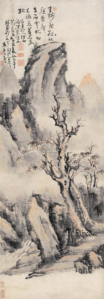 高凤翰 老树秋山  立轴