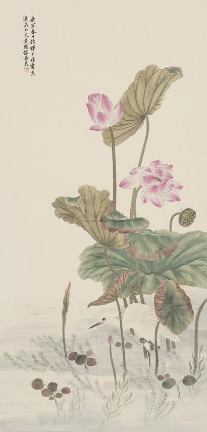 缪嘉惠 庚寅（1890年）作  白鹭荷花  立轴